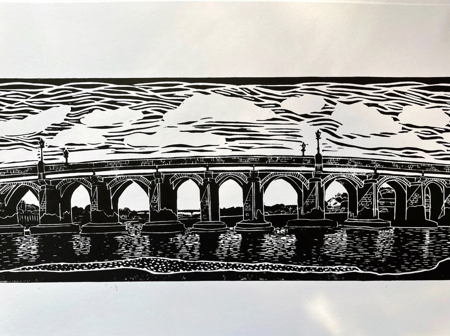 Bideford Bridge Linocut Print